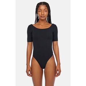 LACAUSA Women's Dawn Bodysuit Small Black Tar Short Sleeve Fitted Stretch NWT